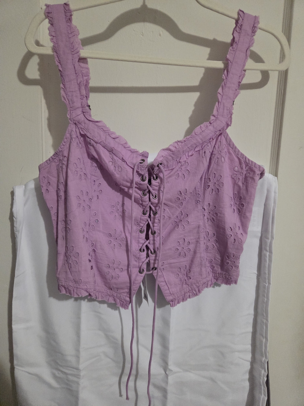Urban Outfitters Lavender Eyelet Lace-Up Crop Camisole